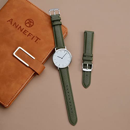 Image of ANNEFIT Watch Band 16mm, Quick Release Textured Padded Leather Straps with Silver Buckle for Men and Women (Army Green)
