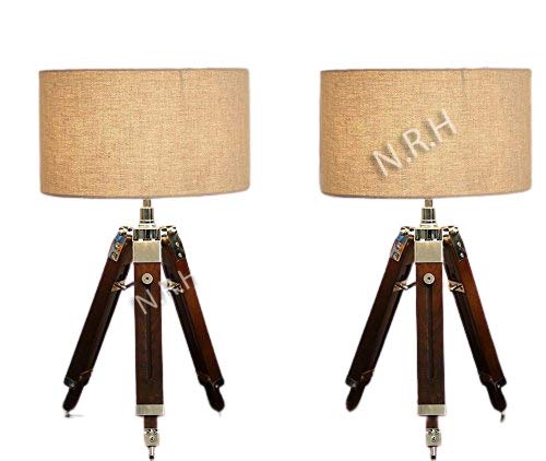 Nautical Replica Hub Brown Tripod Table Lamp Bed Side Lamp (Set of 2) Home Decor (Without Shade)