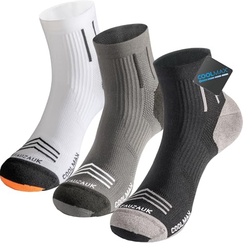 Fauzauk Coolmax Kompressions Laufsocken Herren Damen Atmungsaktive Sport Socken Anti-Blasen Kurze Sportsocken for Wandern Trekking Fahrrad 3 Paar 43-46