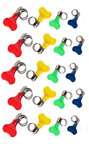 Image of BATH GURU Stainless Steel Hand Adjustable Worm Gear Key Type Hose Clamps .75, 1, 1.25, 1.5 Inch Gas Water Tap Garden Pipe Clamp Clips for Plumbing & Multi Uses (Pack Of 20, Multi Sizes)
