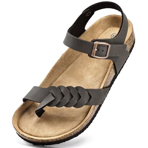 Image of Torotto Girls Boys Sandals with Cork Footbed Adjustable Buckle Summer Slides Flip Flops Open Toes Flat for Kids Toddler