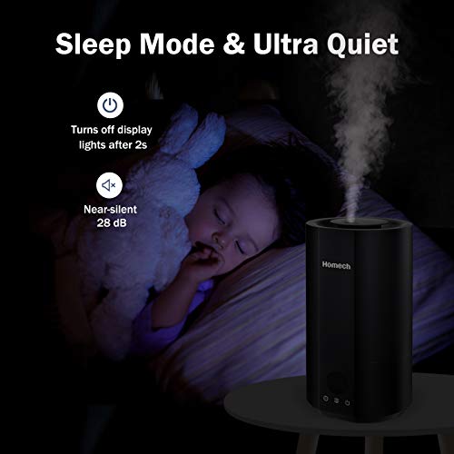 Homech Top Fill Humidifiers,4L Smart Air Humidifier with 3 Cool Mist Level Adjustable,AI Mode,12H Timer,Sleep Mode,28dB Quiet Ultrasonic Humidifiers for 15-40 Hours Run Time-Black (HM-AH005)