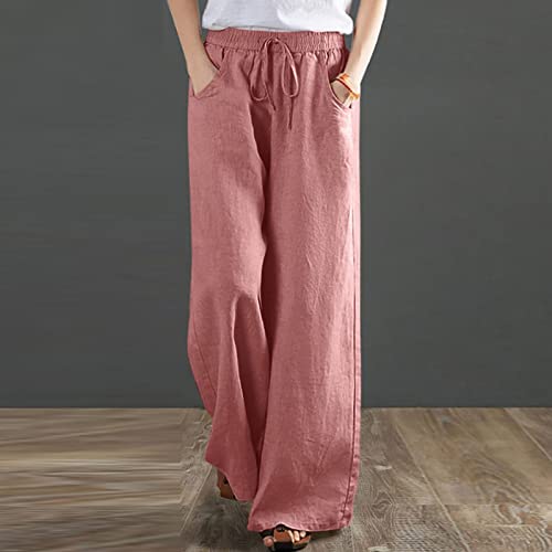 Wide Leg Palazzo Pants for Women Dressy Casual 2024 Cotton Linen Flowy Pants Summer Beach High Waist Long Trousers2