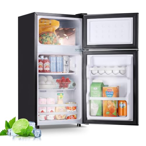 Image of DEMULLER Fridge with Freezer 2 Doors Refrigerator with 7 Setting Adjustable Thermostat Person Mini Refrigerator For Dorm Capacity 45Liters, Matte Black