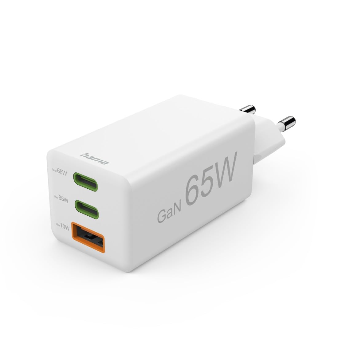 Hama Ładowarka sieciowa mini 65 W, 2x USB typ C, 1x USB A (mała, lekka, adapter ładowania, Power delivery, Quick Charge, wydajna, szybka) biała