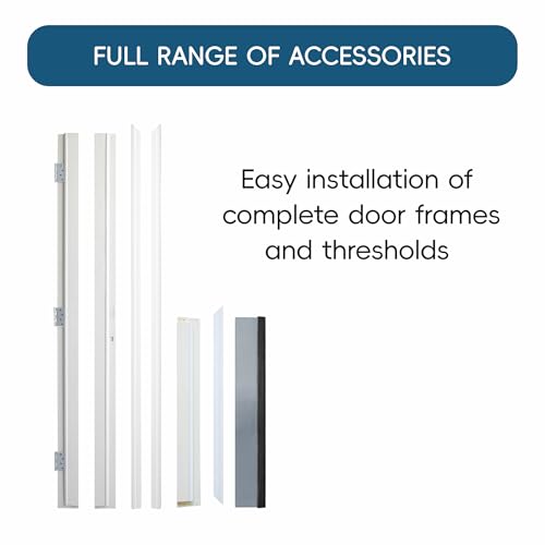 Image of 36 inch x 80 inch Fiberglass Exterior Front Door, Left-Hand Inswing, Exterior Doors for Home Entry with Frosted Glass for Privacy, LVL Stile Construction, Knock-Down Kit with Brickmould, Decorative Glass