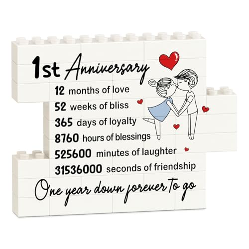1st Anniversary Romantic Gifts for Him Her Couple - I Love You Building Blocks Plaque 1 Year Anniversary Unique Gifts for Boyfriend Girlfriend 1st Paper Wedding Gift for Husband Wife Him Her
