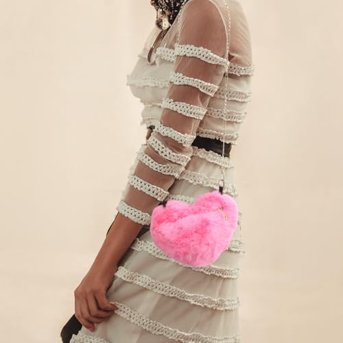 TENDYCOCO UmhäNgetasche Damen PlüSch Herzform Tasche Mit Kette Kleine Rosa Schultertasche FüR Alltag Shopping Und Dating