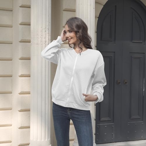 Bomber Jacket Women Zip Up Textured Lightweight Jacket with Pockets Cute Slim Fitted Strand Collar Fall Winter Jackets2
