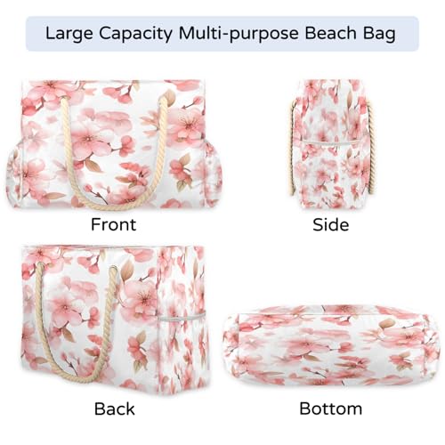 Beach Bag Large Travel Tote Bags with Rope Handles and Zipper Closure Reusable Grocery Shoulder Bag for Swim Travel4