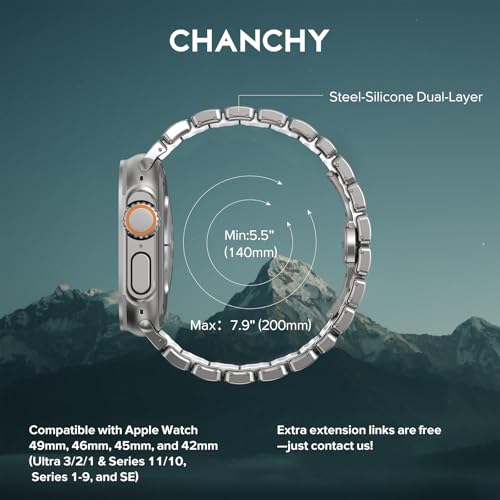 Image of CHANCHY Titanium Band Compatible with Apple Watch Ultra 3 /2 /1 Band 49mm 46mm 45mm 44mm 42mm, Luxury Band Titanium Silicone Dual-Layer Link for Men iWatch Series 11 10 9 8 7 6 5 4 SE