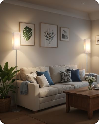 Image of Set of 2 Floor Lamps for Living Room, Modern Tall Standing Lamps with Foot Switches, Bulb Not Included, 64.6'', for Living Room, Bedroom, Kids Room, ETL Listed, Beige and Black E07LDP205W1