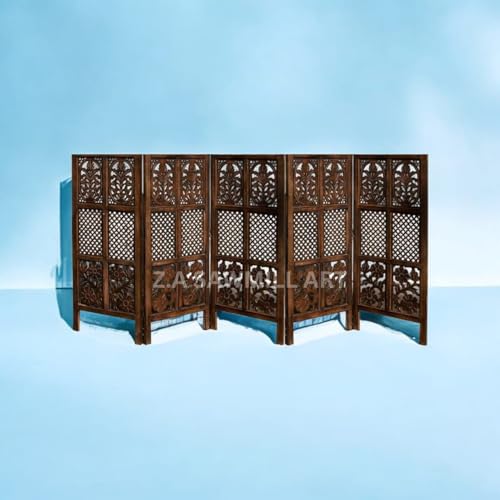 Image of Wooden Partition for Living Room, Privacy Divider, Room Separator, Office Divider, Puja Partition (Mix Frame Design - Brown) (4 Feet - 5 Panels)