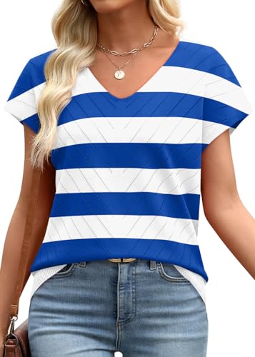 Image of WIHOLL Short Sleeve Sweater for Women V Neck Trendy Summer Tops 2026 Beach Vacation Clothes Travel Business Casual Outfits