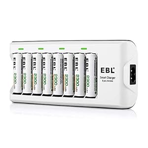 EBL batterijlader 8 oplaadslots met 8 x AA oplaadbare batterijen