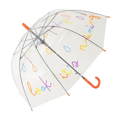 Fisura Guarda-chuva transparente para crianças 'look, it's rainginging' multicolorido. Guarda-chuva infantil cúpula com abertura automática. Presente para crianças. Diâmetro 67,5 cm.
