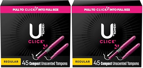 U by Kotex Click Compact Tampons, Regular Absorbency, Unscented, 45 Count (Pack of 2)