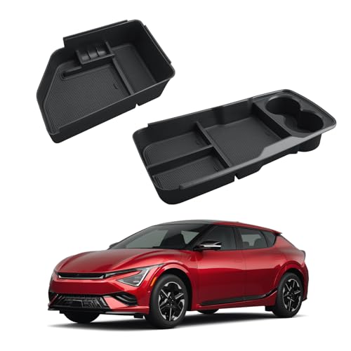 ECOZEN Center Console Organizer Set For 2022-2026 Kia EV6-2 Pcs Armrest Box Storage Tray + Lower Center Console Organizer Tray For Kia EV6 2022-2026(Light/Wind/GT-Line) Accessories - Premium ABS