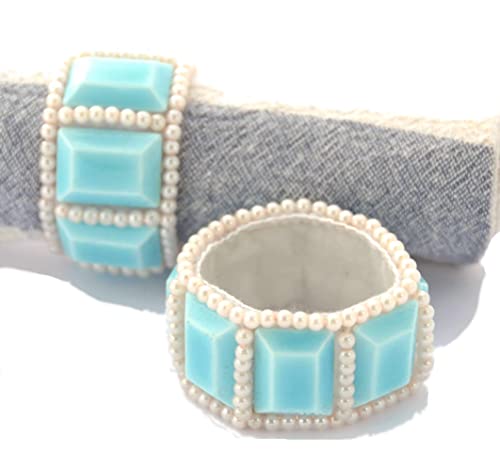 Ronds de serviette turquoise porcelaine pour ranger et décorer vos tissus