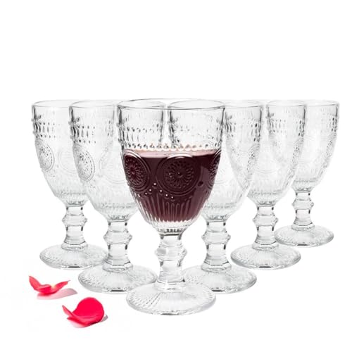 Sendez Juego de 6 copas de vino (310 ml), diseño de sol, color blanco