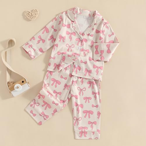 Toddler Girl Pjs Christmas Pajamas For Toddler Girls Little Kids Long Sleeve Sleepwear Button Down Satin Pajama Set3