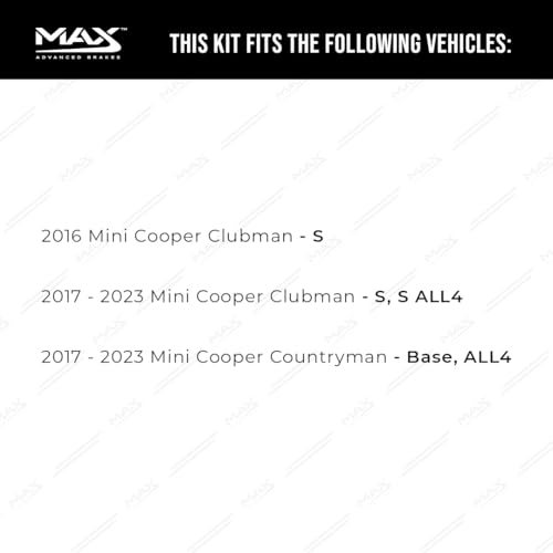 Image of Max Advanced Brakes Front Brake Kit Compatible With 2017 2018 2019-2023 Mini Cooper Countryman Base ALL4 Clubman S Replacement Geomet Coated OE Disc Brake Rotors and Ceramic Brake Pads