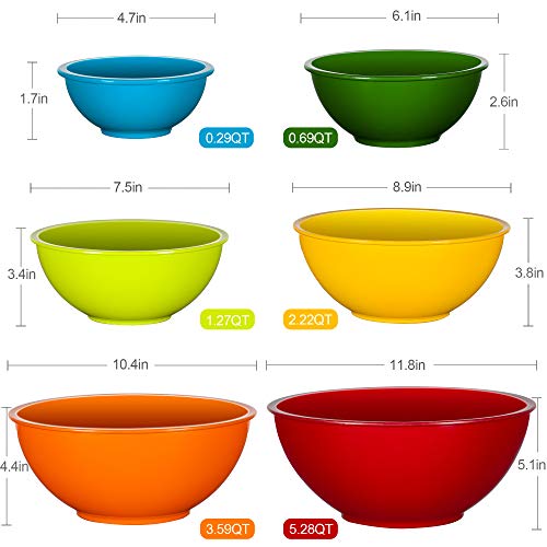 6 Pcs Plastic Mixing Bowls