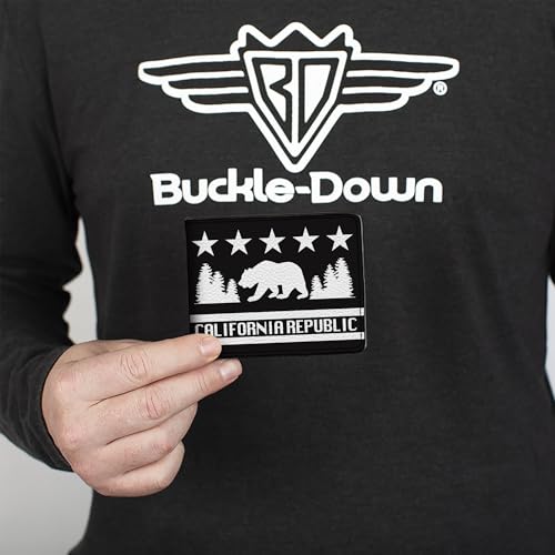 Buckle-Down Men's Wallet, Bifold, California Republic Bear Stars Silhouette Black White, Vegan Leather, 4.0" x 3.5"3