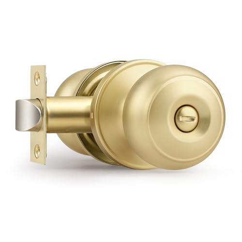 Probrico Brushed Brass Door Knobs for Bedroom Bathroom, Interior Door Knob with Round Ball, Gold Privacy Door Knob, 1 Pack