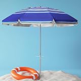 wikiwiki 7ft Beach Umbrella with Sand Anchor & Tilt, UPF 50+ Protection Beach Umbrellas for Sand, Royal Blue Stripes