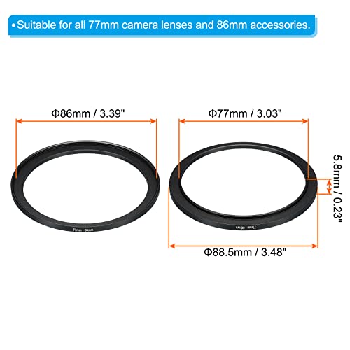 PATIKIL 77mm-86mm Metal Step Up Ring, Camera Lens Filter Adapter Ring Aluminum Filter Adapter Ring for Camera Lenses Hood Black - Image 2