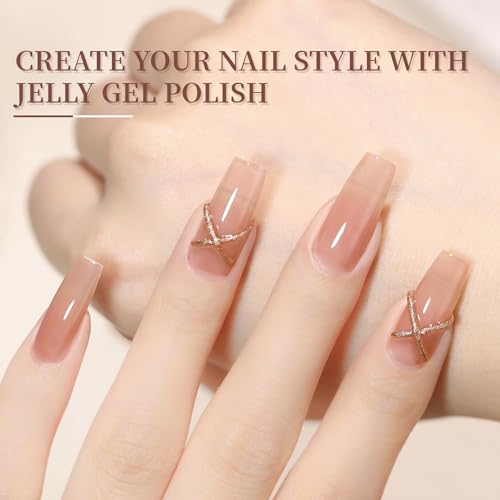 JODSONE 23PCS Gel Nail Polish Set 20 translucent Jelly Color Natural and Elegant Long Lasting Suitable for Home and Salon