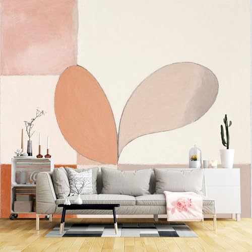 Custom Size Wall Murals,Abstract Geometric Shapes Soft Blush Peach Terracotta Neutral Tones Organic Forms,SelfAdhesive Wall Fabric(NO PVC) Removable Large Wallpaper for Living Room