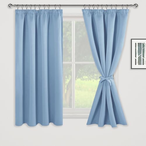 JIUZHEN Opaque Curtains with Ruffle Tape, Blackout Curtains, Living Room Curtains, Bedroom, Thermal Curtain, Turquoise - Image 2