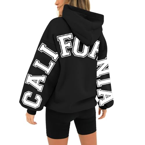 HUIFUAO Paris Womens Hoodies Oversized Womens Sweatshirt Zwart Letter Print Lange Mouw Plus Size Womens Hoodies Pullover Tops, Z11 Zwart, S