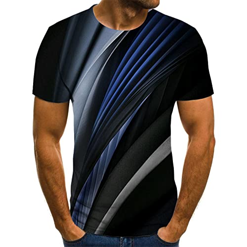 FGJFGGFR Blue Striped Men's T-Shirt Student Daily Casual 3d Short Sleeve Summer Round Neck Shirt Street Top