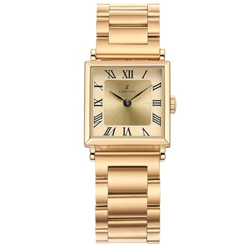 Montre carrée femme en acier inoxydable doré LANZOOM cadran chiffres romains vintage
