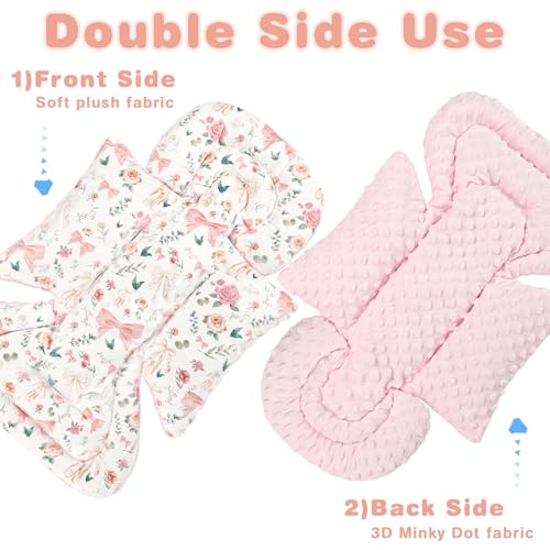 Image of 3-in-1 Infant Car Seat Insert, Soft Head and Body Support,Ultra & Strap Covers Set, Reversible Newborn Car Seat Cushion Pad for Baby Boy & Girl fits Stroller, Swing, Bouncer (Pink Bow)