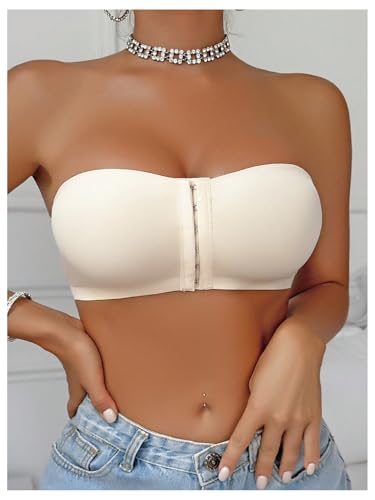 MakeMeChic Women's Strapless Bra Front Closure Wireless Bralette Bandeau Bra Push Up Bras3