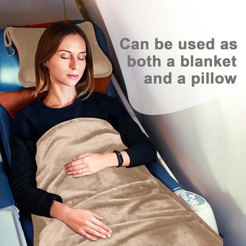 Image of Fleece Blanket 40 inchx65 inch for Travel with Portable Storage Bag (Brown)