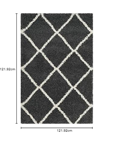 Image of Modern Anti Slip Square Shaggy Fluffy Fur Rug and Carpet for Living Room, Bedroom (4x4 Feet Square, Dark Grey & Ivory)