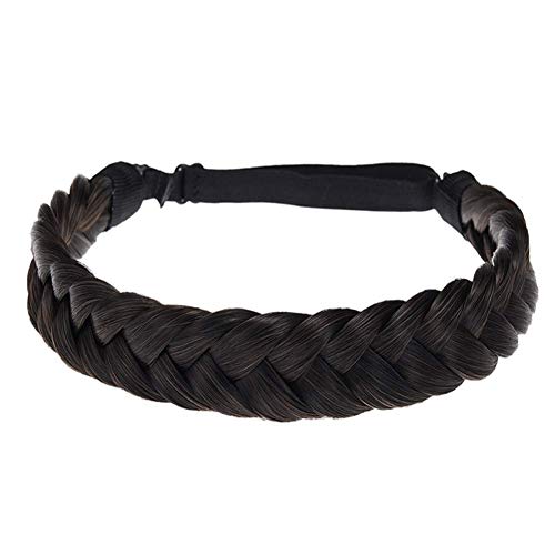 TOECWEGR Braid Headband 2 Strands Synthetic Classic Chunky Wide Plaited Elastic Stretch Hair Hairpiece Headband - Women Beauty Accessory (A02)