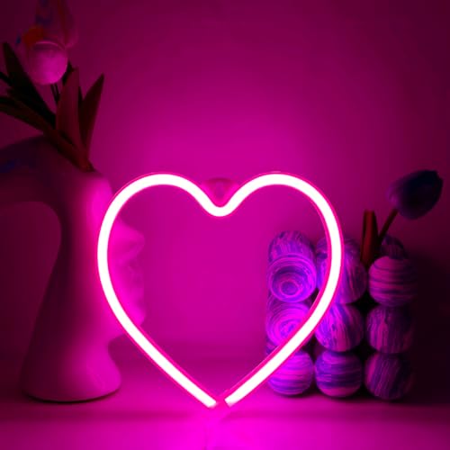 YUEYYNS Coeur Néon Enseigne Pink Neon Sign LED Néon Enseigne Néon Alimenté par USB ou Batterie pour Enfants Maison Restaurant Dortoir Décoration Murale