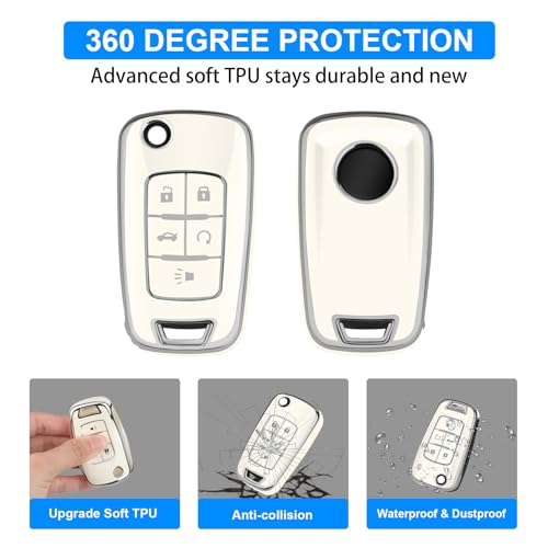 Image of QBUC for Chevy Key Fob Cover with Keychain Fit for Chevrolet Equinox Buick Camaro Cruze Malibu Impala Sonic Full Protection (Silver /White)