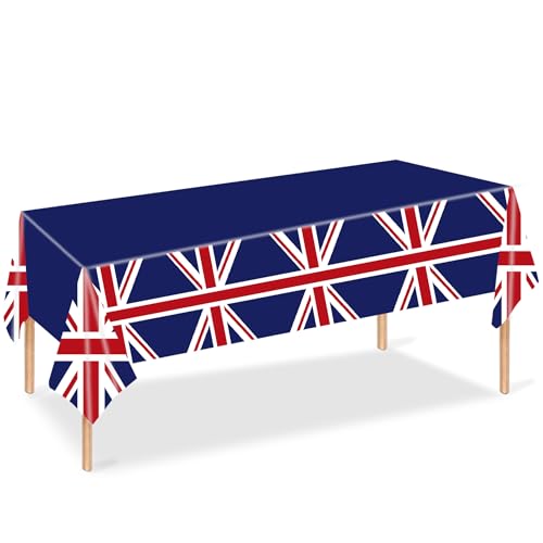 MORAINJAY 2Pcs Union Jack Party Tablecloth for VJ Day 80th Anniversary UK British Flag Desgin Table Cloth for 80 Years Great Britain Union Jack Tableware Party Supplies