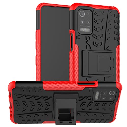 LiuShan Compatible con LG K52 Funda,Silicona Híbrida Rugged Armor Soporte Cáscara de Cubierta Protectora de Doble Capa Caso para LG K52 Smartphone(No es Compatible con LG K51),Rojo