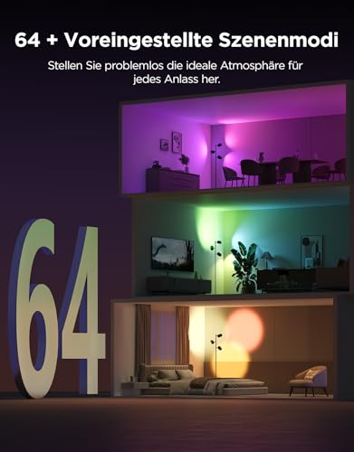 Govee 3-Flammen LED Stehlampe RGBWW, Fokus-Verstellbar Stehleuchte 1500lm – Ansicht 5