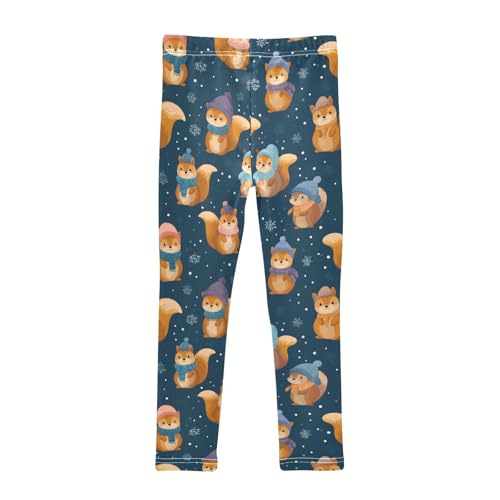 Girls Basic Leggings Baby Girls Pants Christmas Squirrels Soft Footless Stretchy Tights Pants 4-10Y2