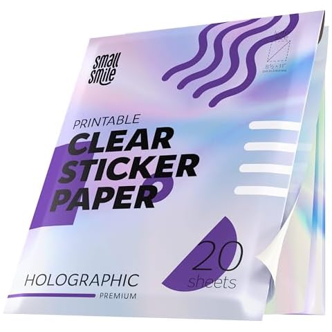 Printable Holographic Clear Sticker Paper for Inkjet or Laser Printer - 20 Shine Holographic Clear Sheets - Size 8.5" х 11" Cover
