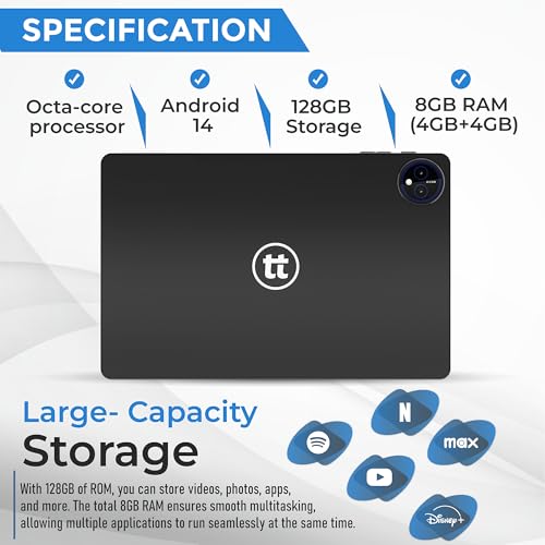 Image of 11 inch Tablet with Case, Android 14, Octa-Core Processor, 8GB RAM 128GB Storage, WiFi + Cellular, Bluetooth, HD Touchscreen, Dual Camera, 7000 mAh Battery, Pre Installed Apps - Black
